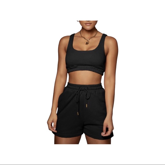 2piece black crop and shorts - Picture 2 of 3